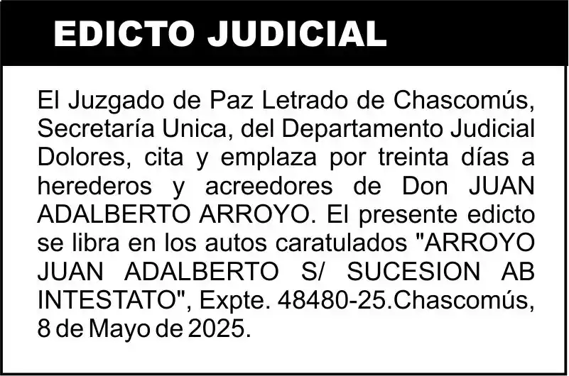 ARROYO JUAN ADALBERTO S/ SUCESION AB INTESTATO