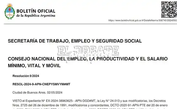 El Gobierno oficializó el aumento del salario mínimo y fijó el nuevo valor