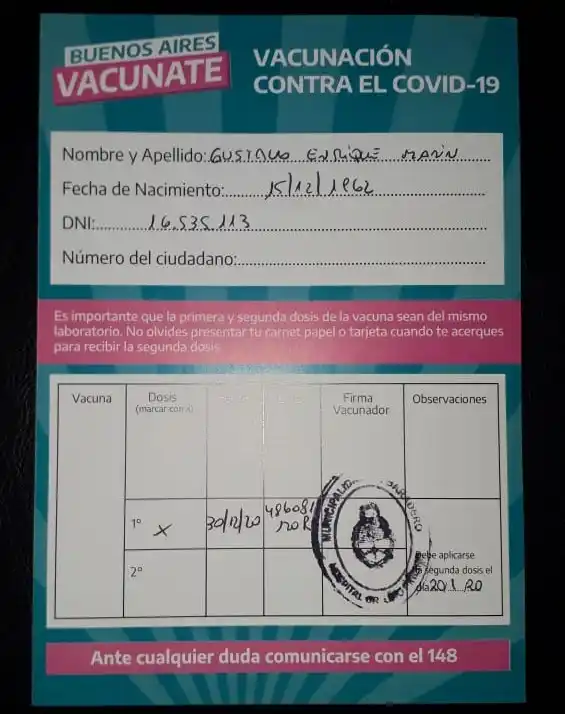 Gustavo Marín, médico terapista, primer sampedrino con Covid y primero en vacunarse con la Sputnik-V