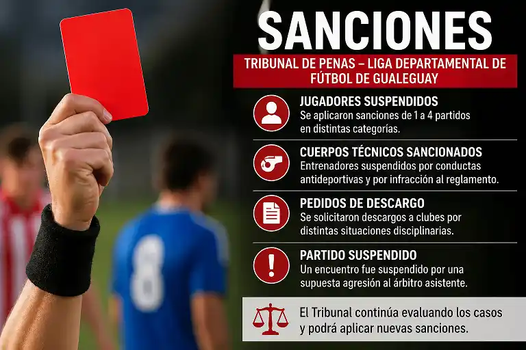 El Tribunal de Penas emitió un extenso boletín con sanciones, protestas y pedidos de descargo
