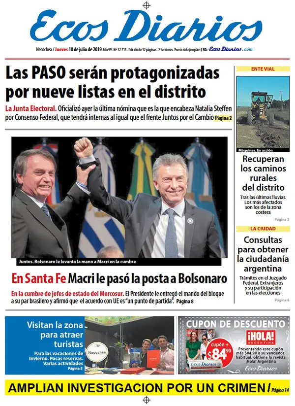 Tapa del 18 de julio de 2019