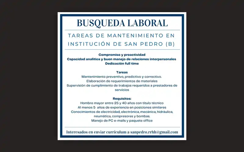 Búsqueda laboral: empleado para tareas de mantenimiento