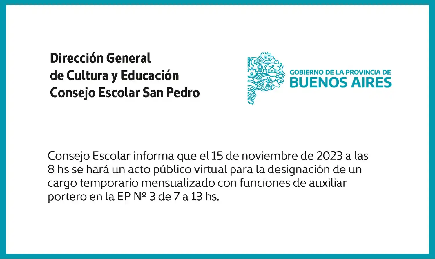 [Publicación Oficial] Consejo Escolar San Pedro: Designación de cargo temporario