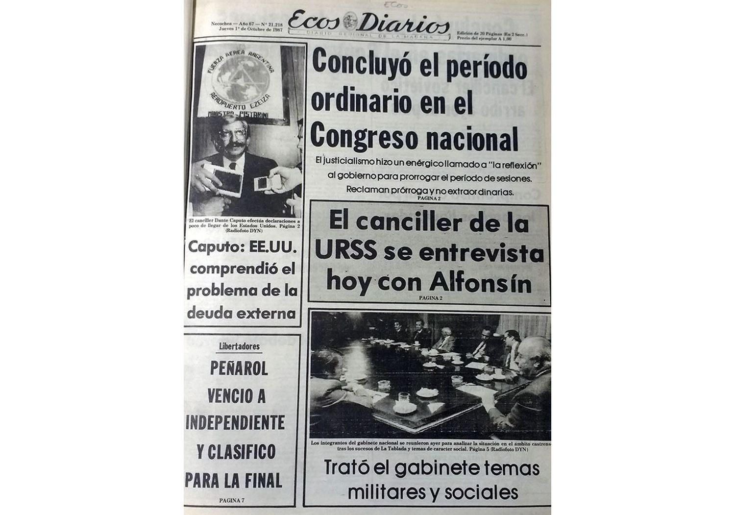 Jueves 1º de octubre de 1987