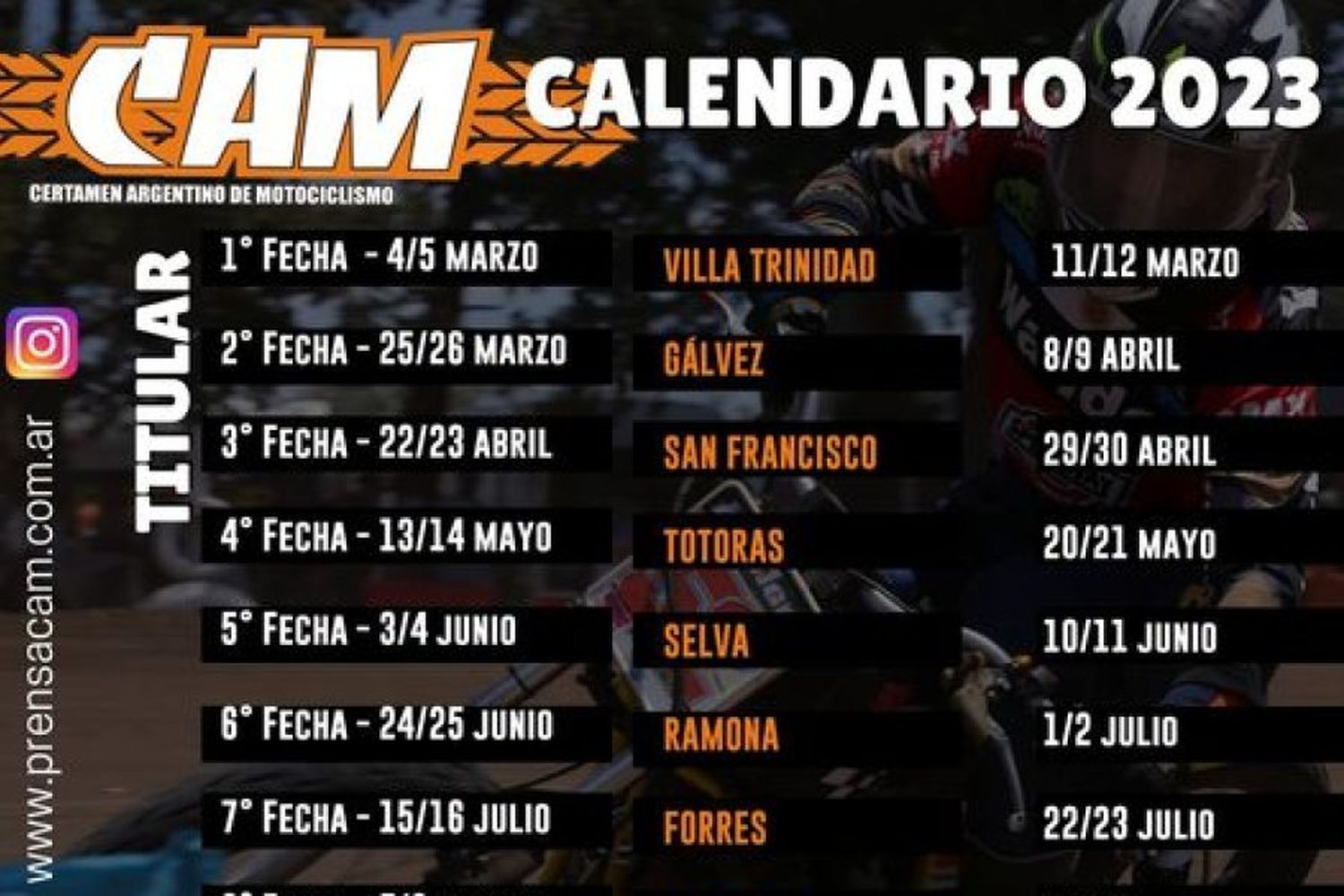 Calendario anual del CAM