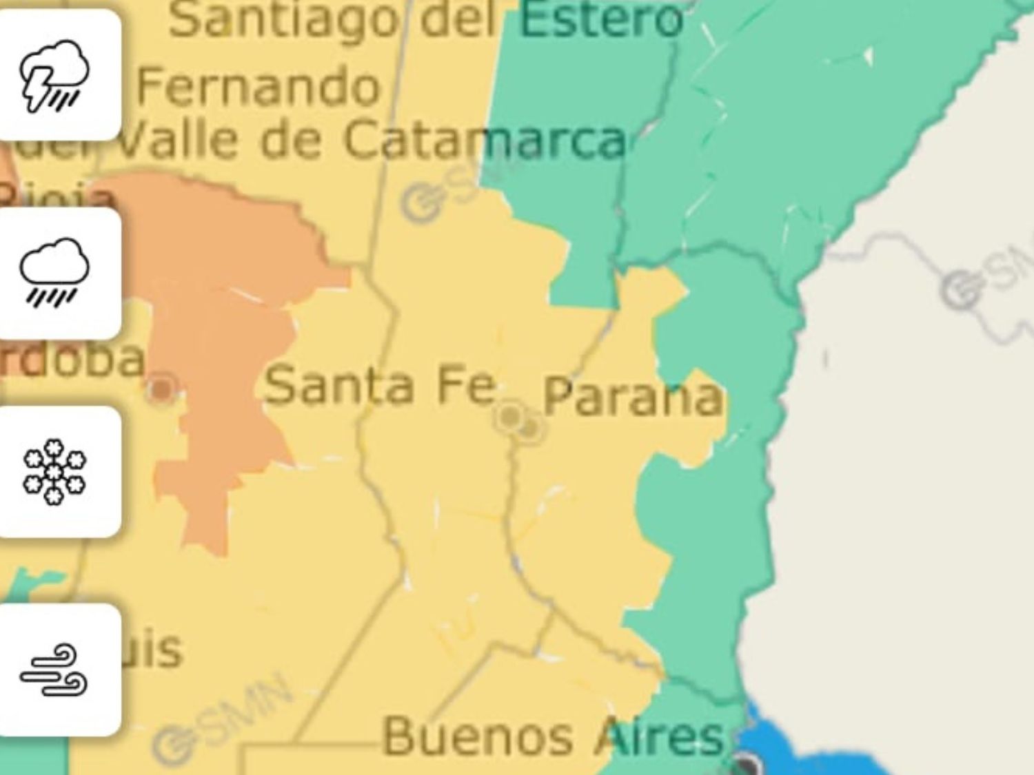 Renuevan alerta amarillo por fuertes lluvias y tormentas para siete departamentos