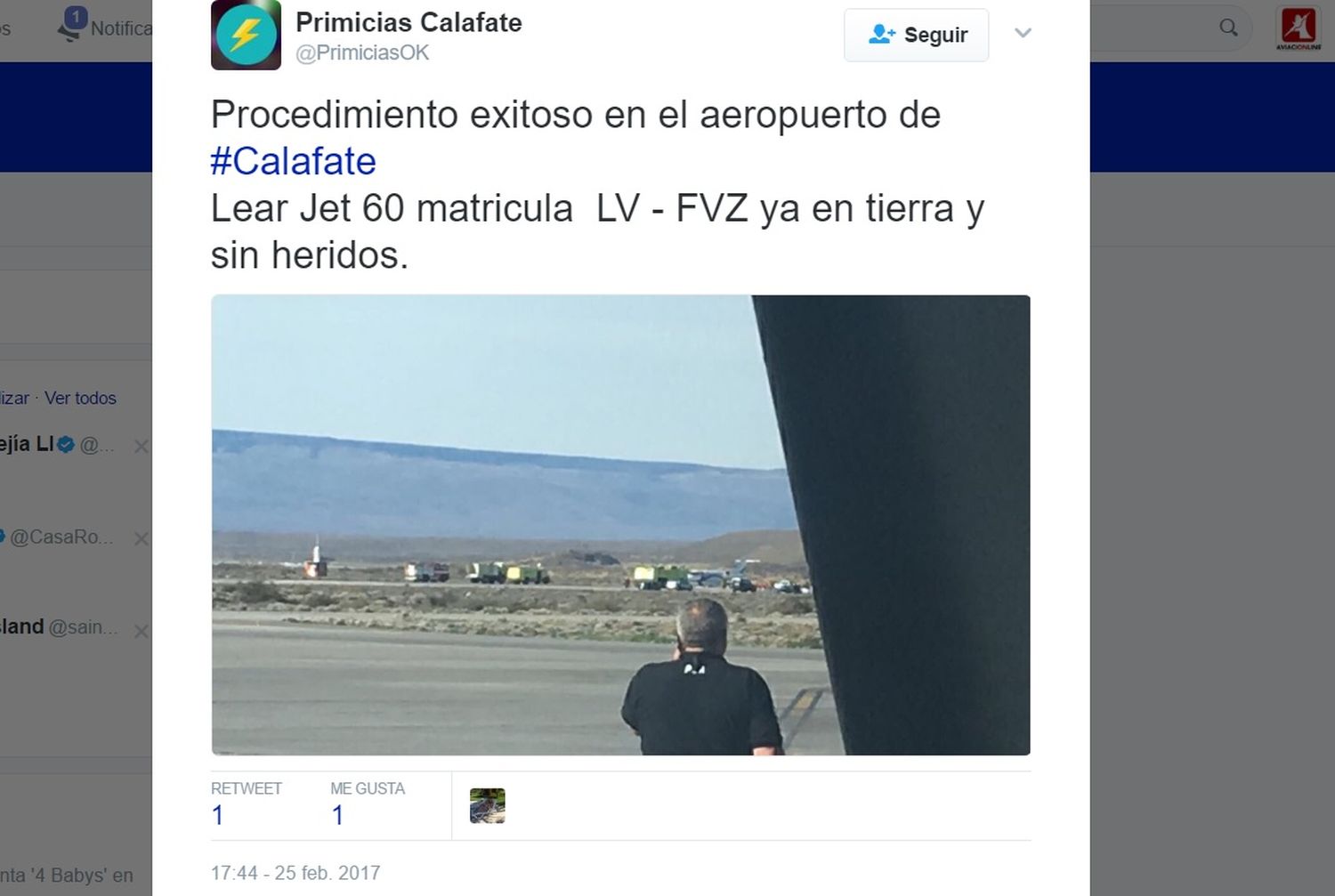 Learjet 60 LV-FVZ aterrizó de emergencia en El Calafate