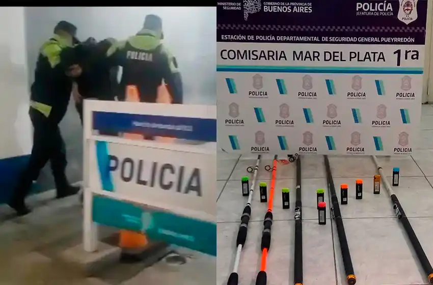 Rompió vidriera y lo "pescaron": tenía reels, cañas y 9 encendedores magiclicks