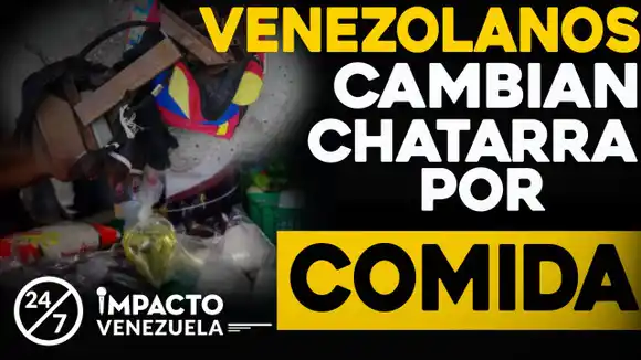 Venezolanos cambian chatarra por comida