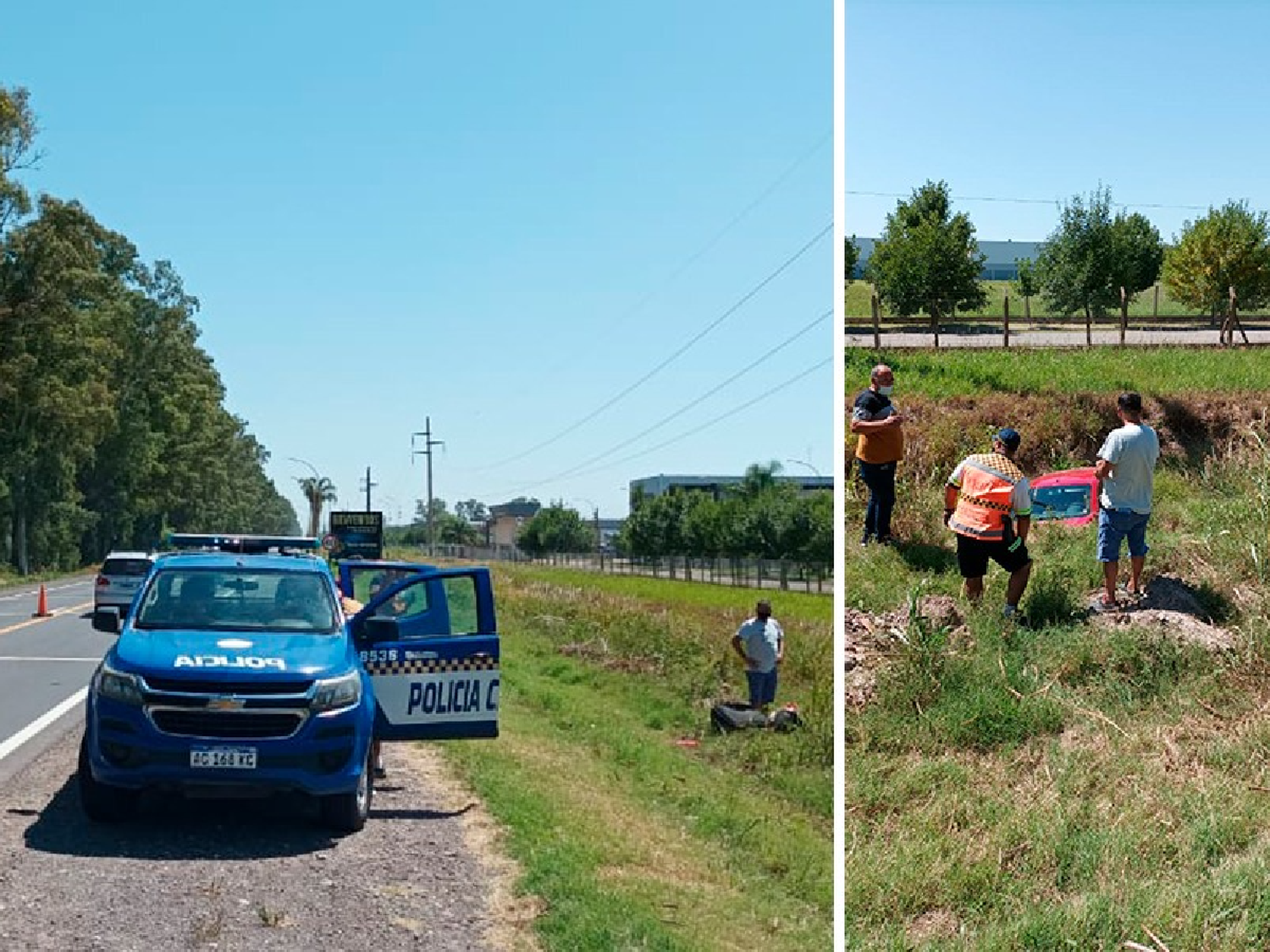 Ruta 158: quiso esquivar un pozo y terminó con el auto en la cuneta