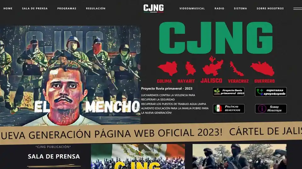 El Cártel Jalisco Nueva Generación con sitio web