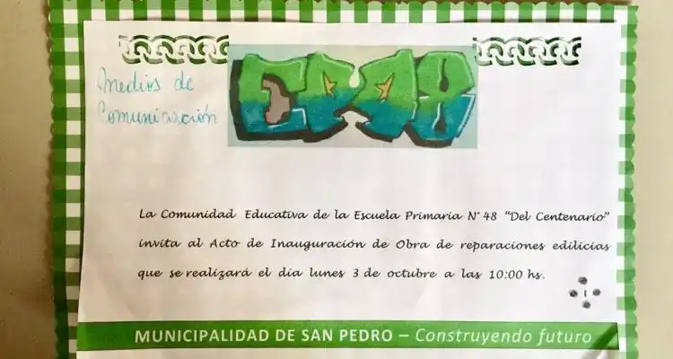 Invitación acto Escuela 48 barrio Los Aromos