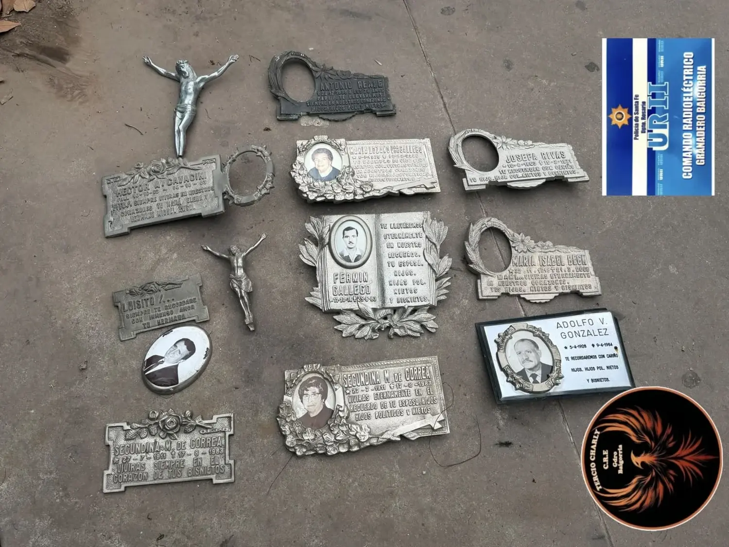 Detuvieron a un joven que robaba placas de las lapidas del cementerio de Granadero Baigorria