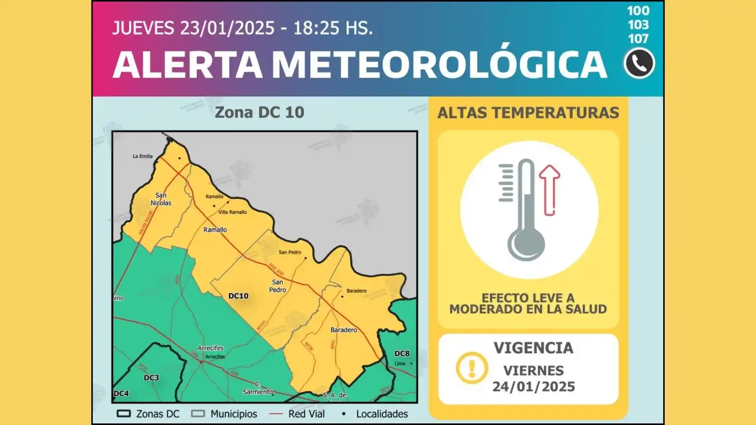 Defensa Civil alertó por altas temperaturas para el norte de Buenos Aires.