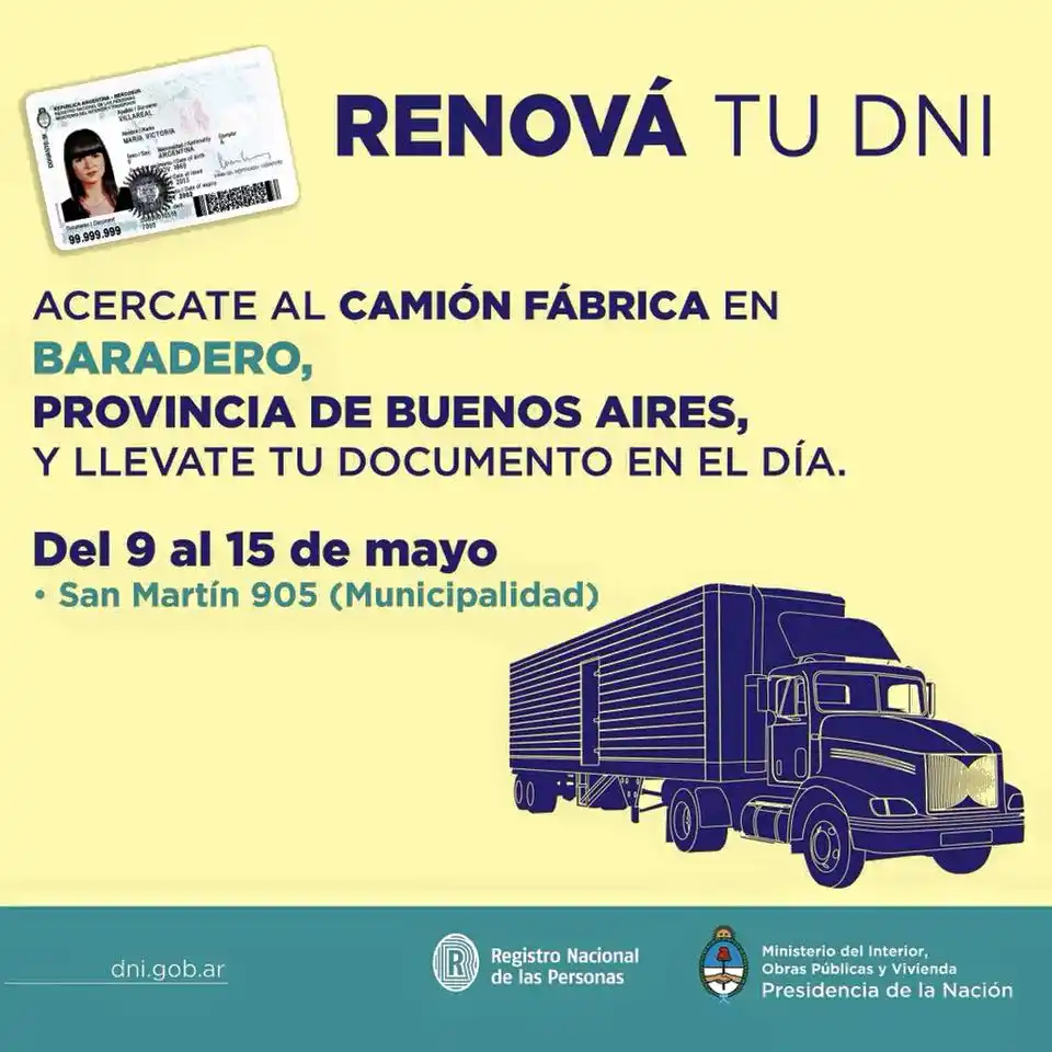Baradero: Llega el camión fábrica para renovar DNI