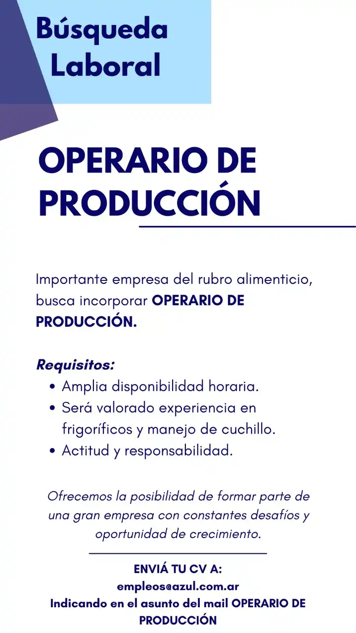 Búsqueda laboral: operario de producción