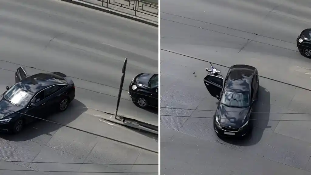 Cámaras captan a un niño cayendo de un auto en movimiento en Rusia