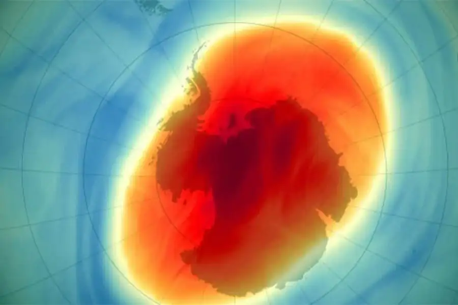 Una imagen de la NASA del estado del agujero de la capa de ozono en octubre de 2022.