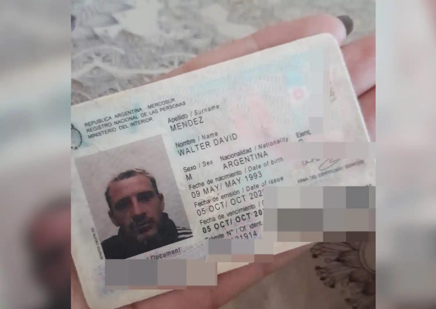 Hallaron DNI de Walter David Méndez
