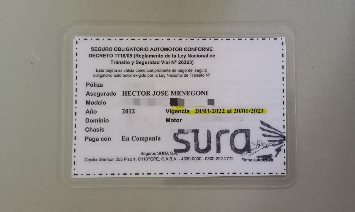 Carnet de seguro encontrado