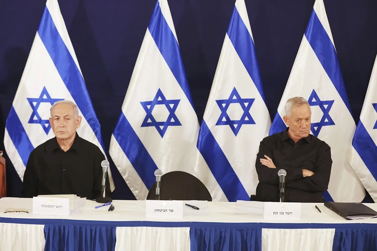 Israeli Prime Minister Benjamin Netanyahu and Benny Gantz at the Kirya military base in Tel Aviv last October.