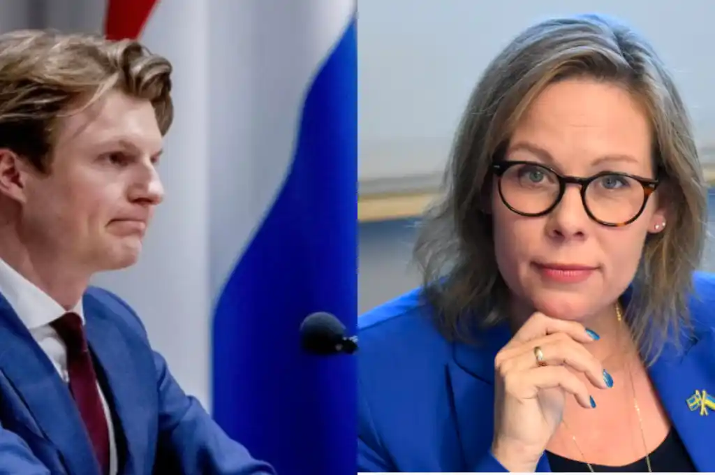 el ministro de Relaciones Exteriores neerlandés, Ruben Brekelmans y su homóloga sueca, Maria Malmer Stenergard