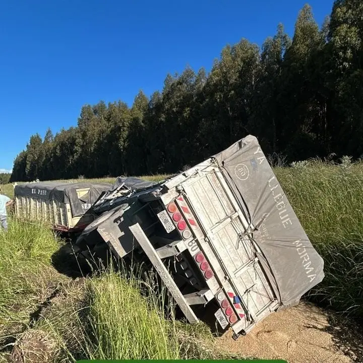 El camión, el acoplado y su carga quedaron en una de las banquinas GENTILEZA ECOS DIARIOS