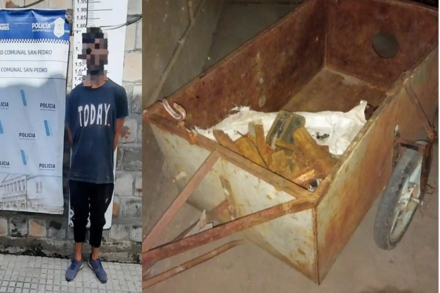 El delincuente tenía un carro en el que cargaba objetos para robar.