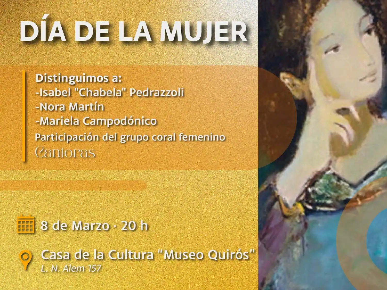 La Dirección de Cultura homenajeará a mujeres destacadas en el Arte y la Educación