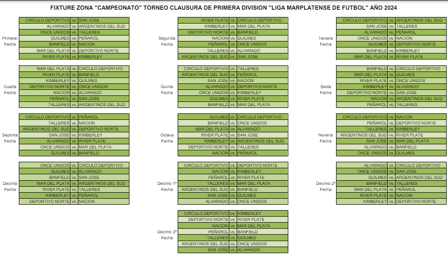 Fixture - Zona Campeonato