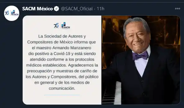 El organismo artístico mexicano se solidarizó con la familia Manzanero. Foto: Twitter