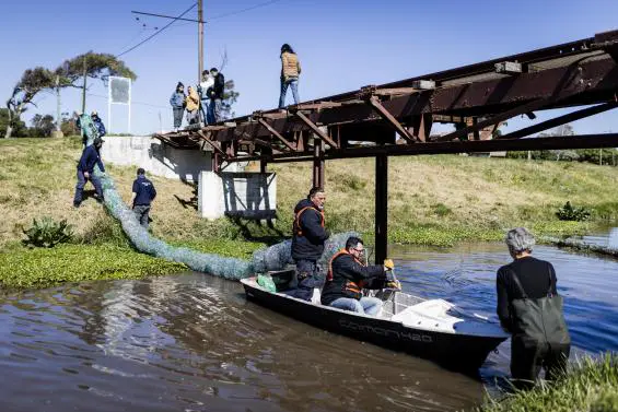 Colocan biobarda para evitar que la basura llegue al mar