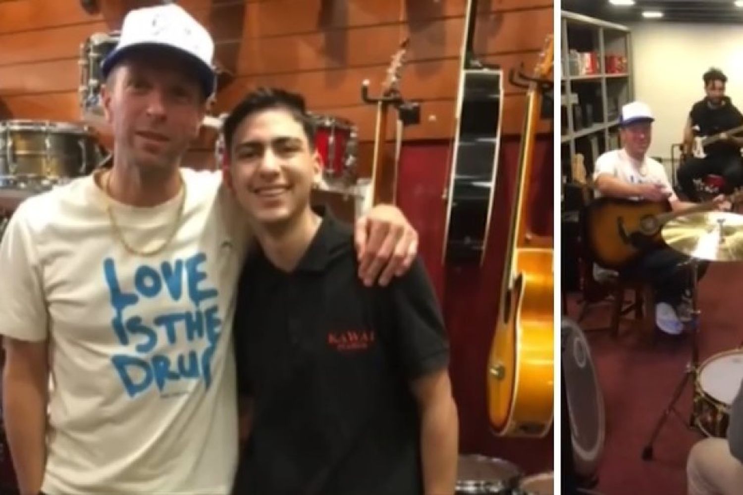 Sorpresa en un local de instrumentos musicales: llegó Chris Martin, compró una guitarra y tocó con los vendedores