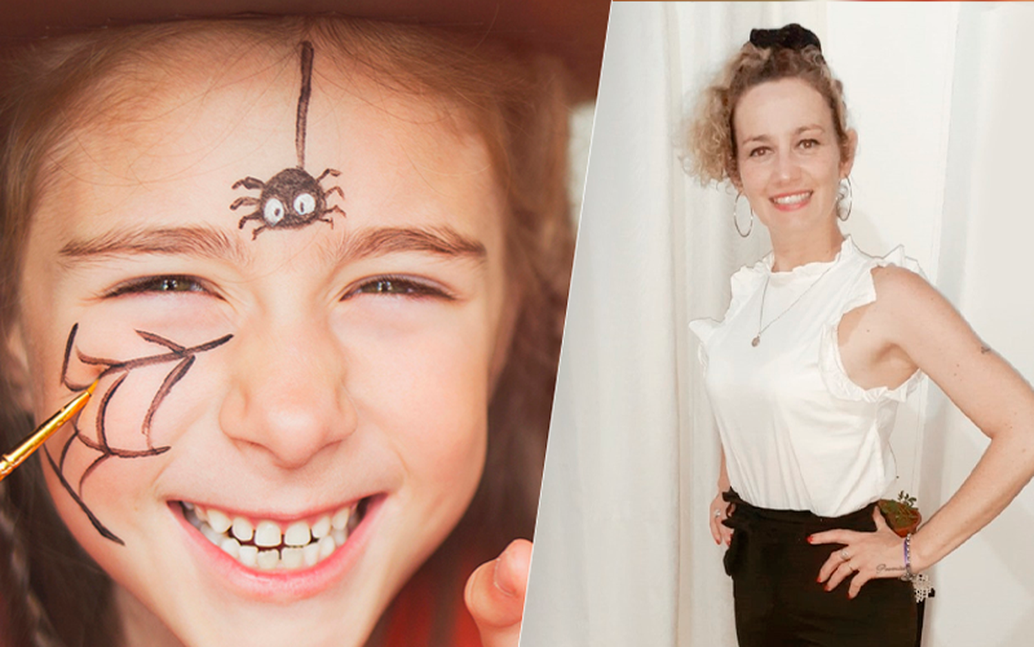 Halloween en Santa Lucía: Paula Basoalto maquilla gratis a los niños en la vereda de su local