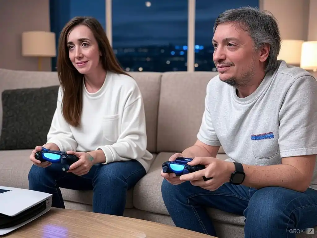 Victoria Villarruel y Máximo Kirchner jugando a la play