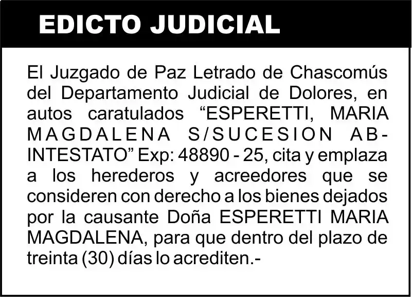 ESPERETTI, MARIA MAGDALENA S/SUCESION AB-INTESTATO