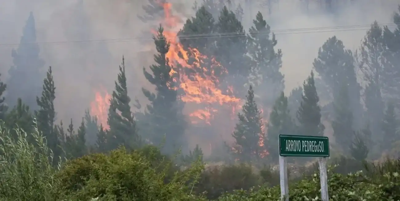 El incendio forestal en la ciudad de Epuyén continúa este martes.