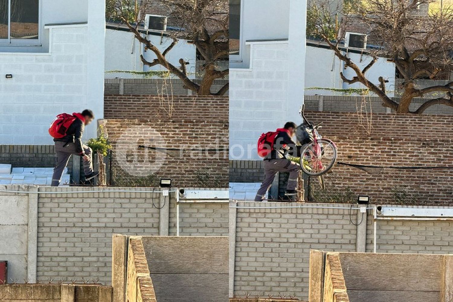 A plena luz del día, y desde las alturas, sacó una bicicleta de un patio ajeno