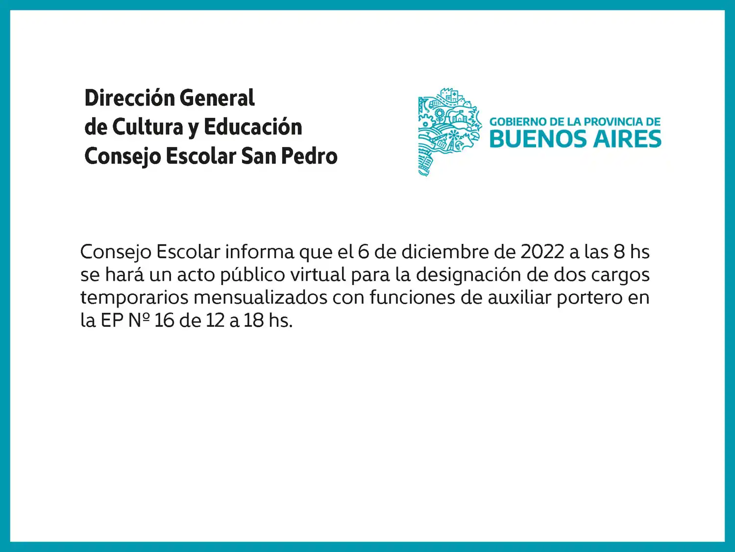 [Publicación Oficial] Consejo Escolar San Pedro: Acto público virtual para designación de cargos