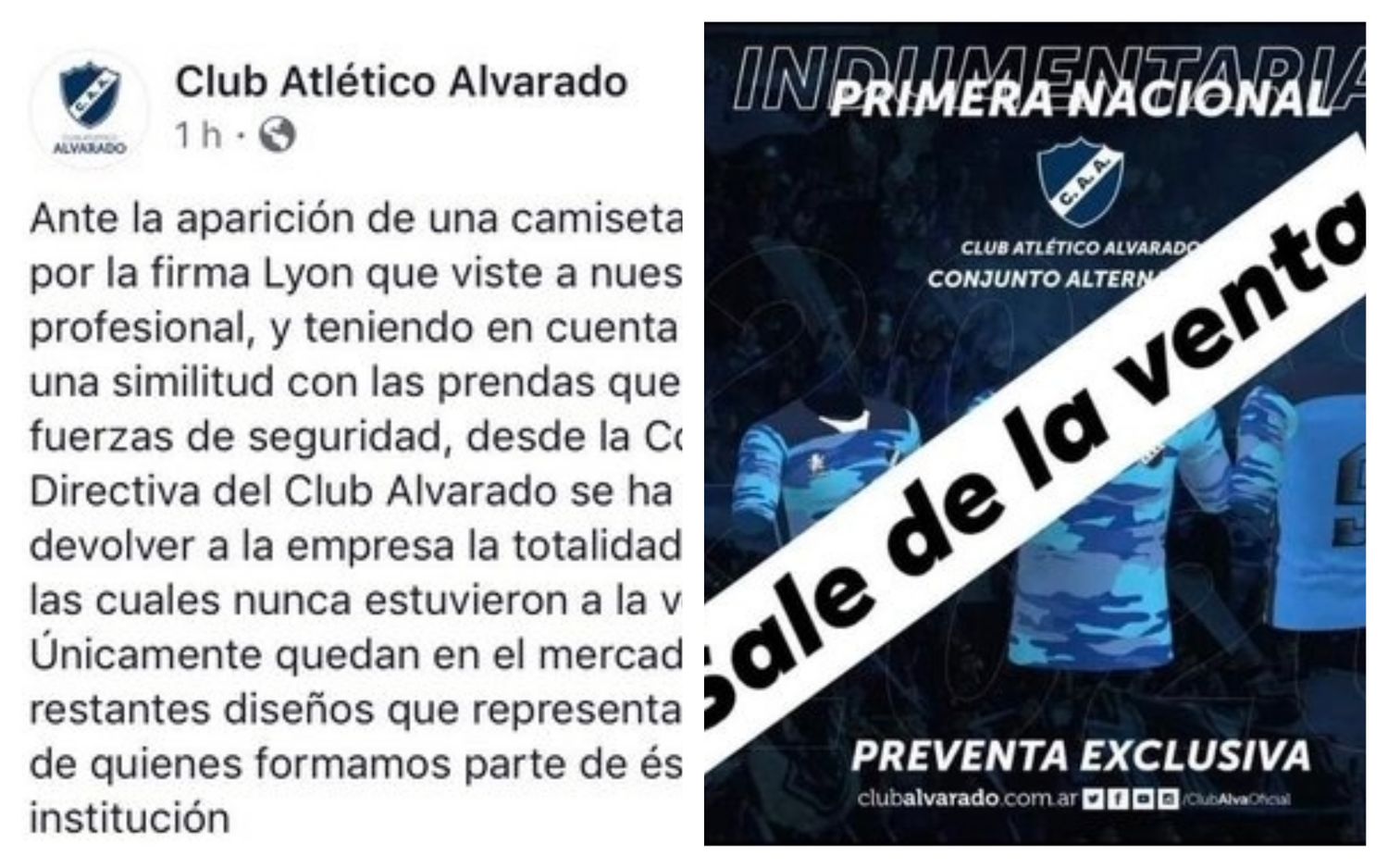 Mar del Plata: Alvarado retiró una camiseta de la venta por su parecido con la Policía Bonaerense