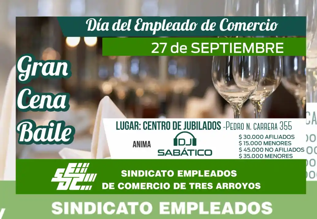 El Sindicato Empleados de Comercio realizará una Gran Cena y Baile