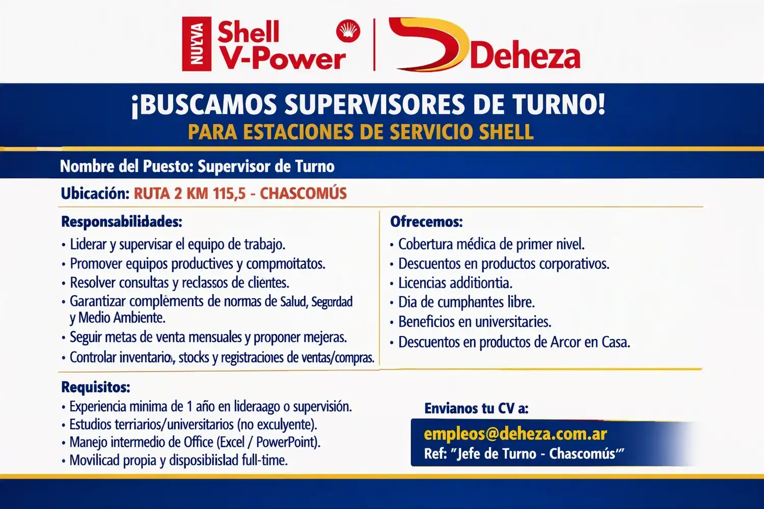 Oportunidad laboral en Chascomús: Shell busca Supervisor de Turno para su estación de Ruta 2