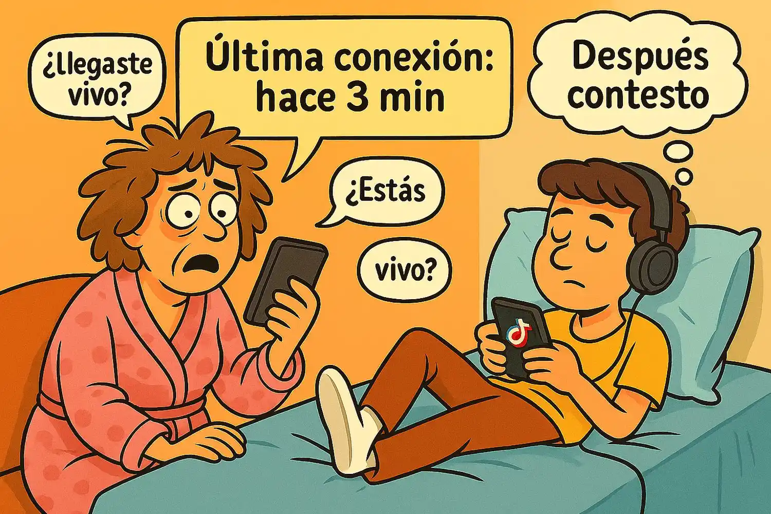 Mientras su hijo ignora los mensajes desde la cama, una madre desespera frente al celular. ¿Autocuidado o simple indiferencia digital?