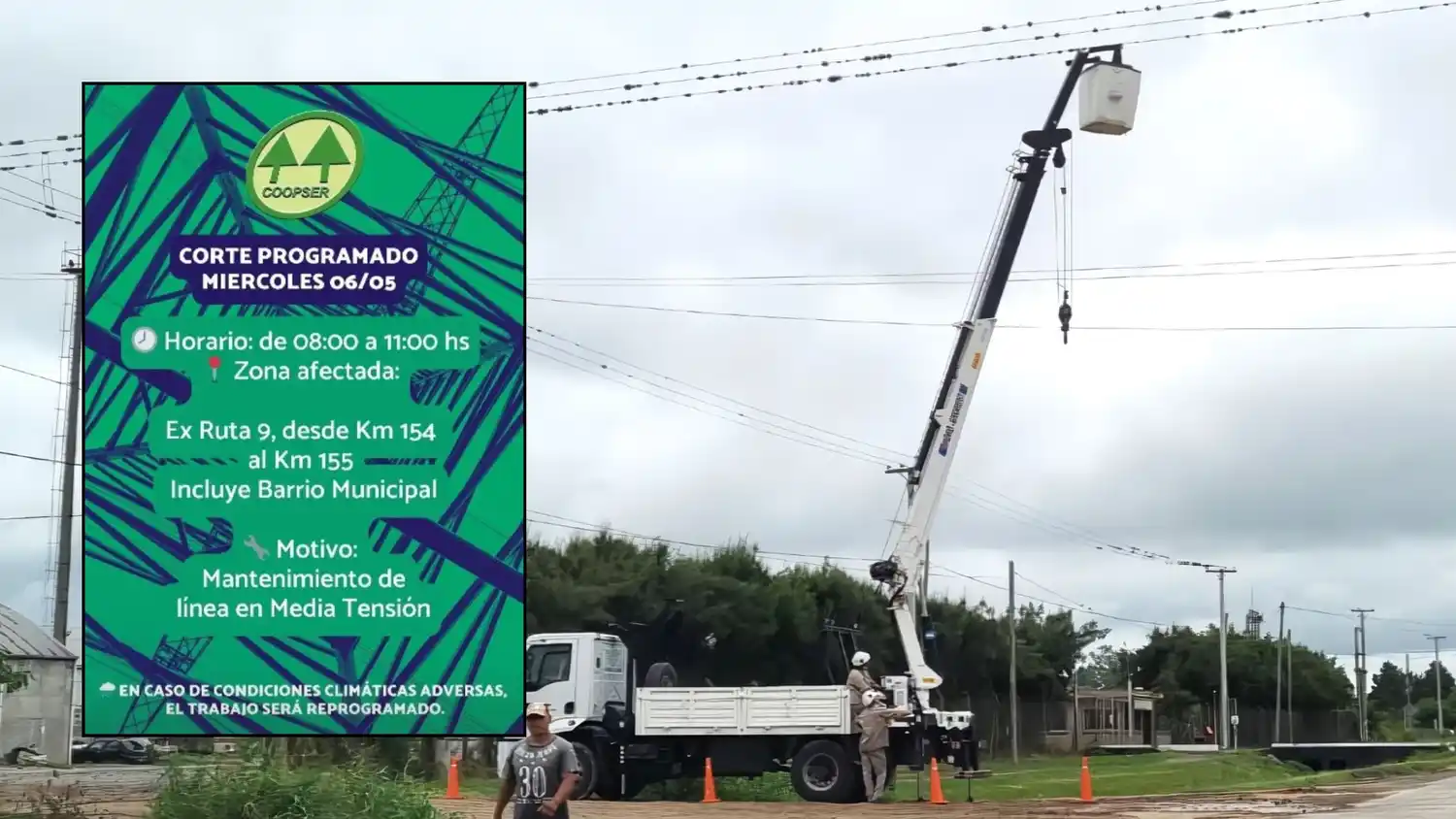 El corte programado para este miércoles alcanza un tramo de la ex Ruta 9 en Río Tala.