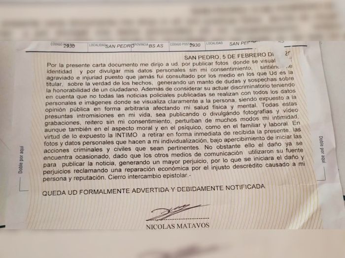 carta documento nicolás matavos