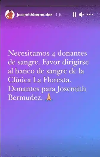 Josemith Bermúdez está en nuevo tratamiento. Foto Instagram
