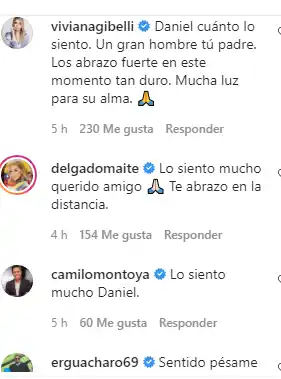 Muchos de sus colegas le dieron las condolencias a Daniel Sarcos. Foto: Instagram