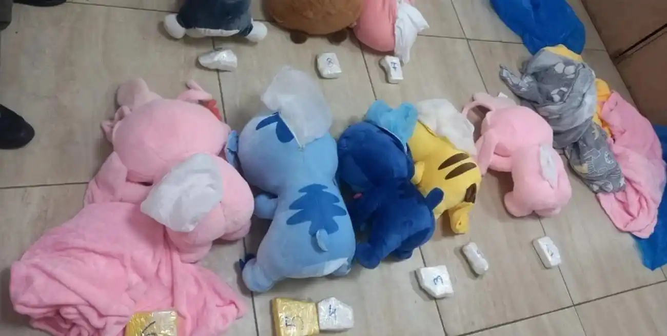 Detectaron peluches rellenos de cocaína en un tour de compras en Tucumán.