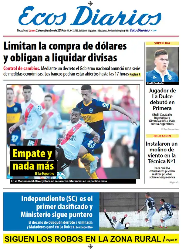 Tapa del 2 de septiembre de 2019