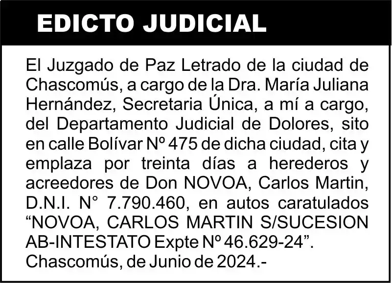 NOVOA, CARLOS MARTIN S/SUCESION AB-INTESTATO